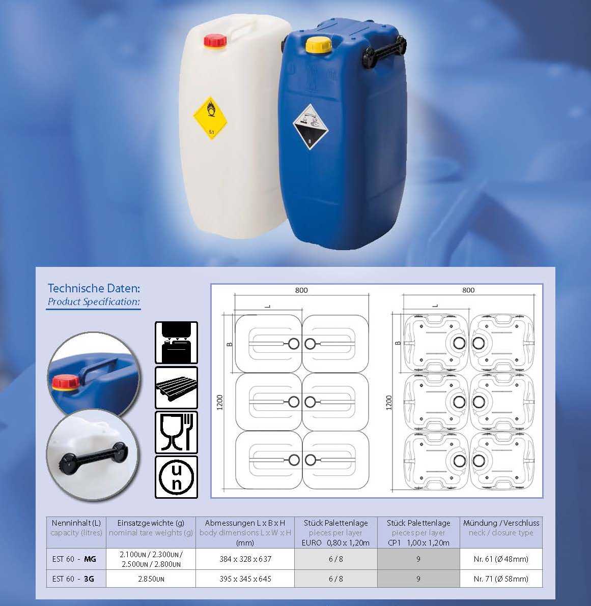 Jerricans plastiques de grandes dimensions 60 litres
